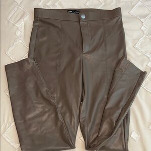 Zara Brown Dress Pants Sleek Leather-Like Finish